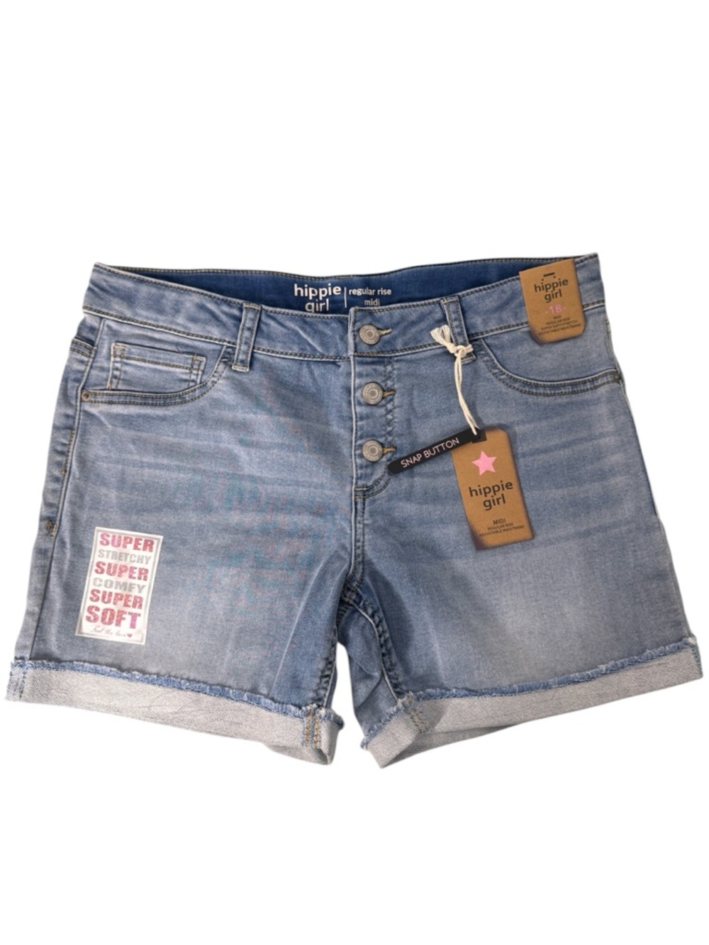 Hippie Girl Girls Light Blue Denim Shorts - Classic Roll Cuff Size 18